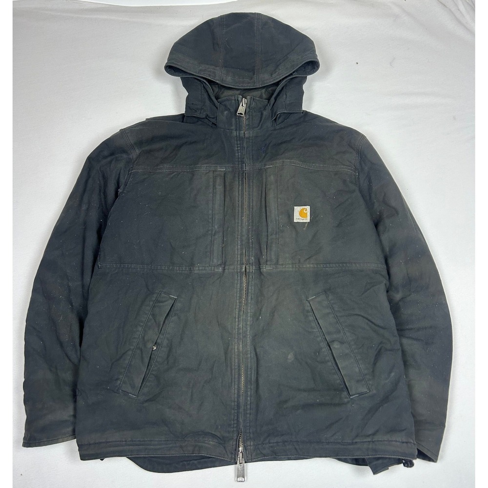 Carhartt Full Swing Armstrong Hooded Jacket Black Cotton Duck Canvas Mens XL